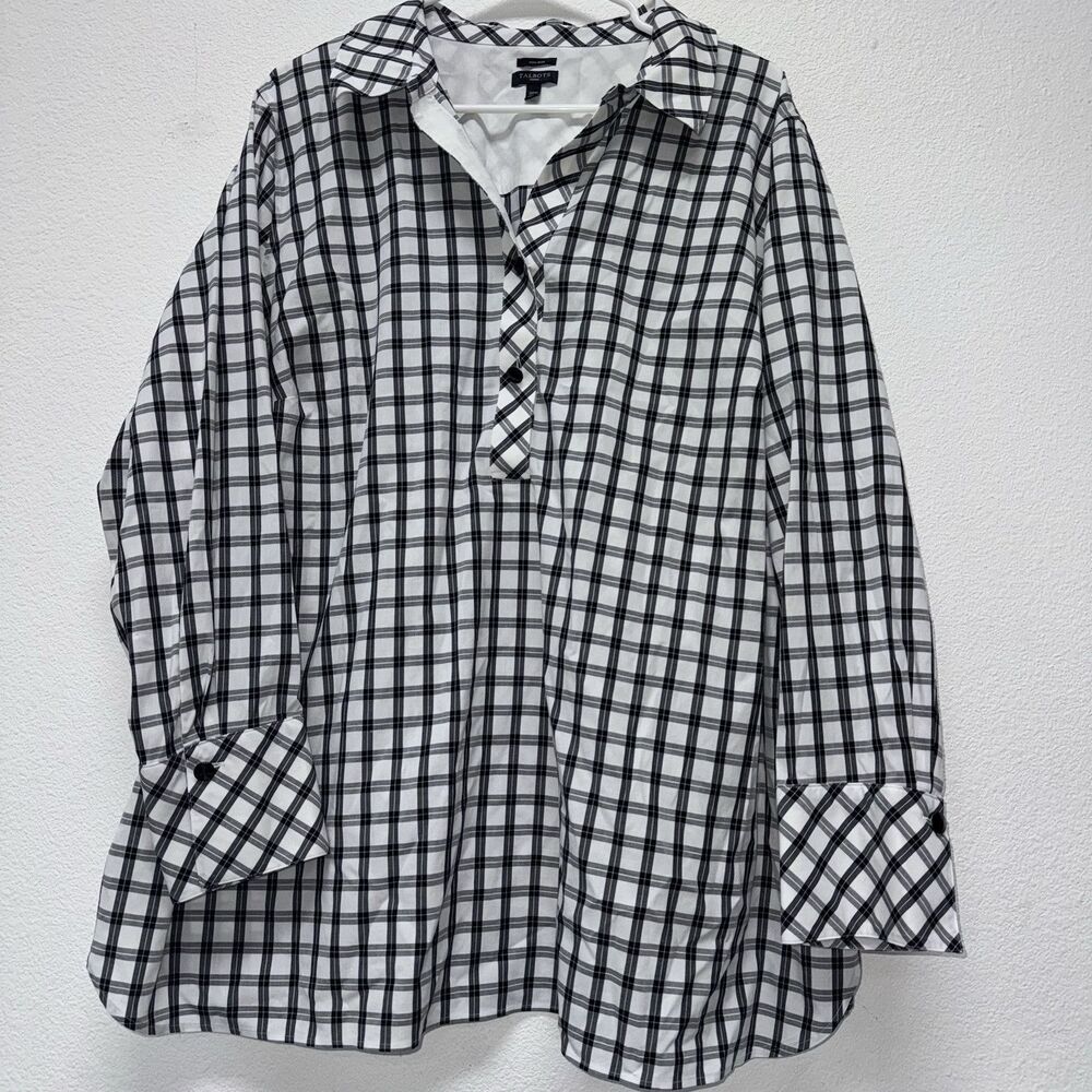 Talbots Black and White Plaid Button-Front Blouse